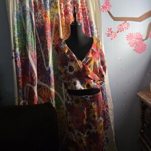 Unique Vintage Multicolor Floral Wide Leg Jumpsuit